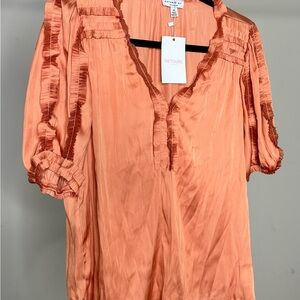 Current Air Orange Flutter Sleeve Blouse with Mandarin Collar